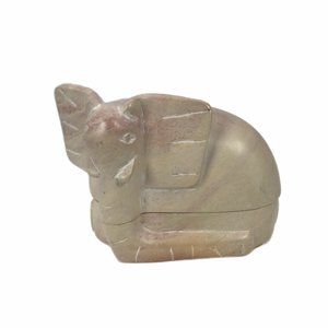 Soapstone Elephant Trinket Dish Box Laying Down Hand Carved Kenya Africa Heavy